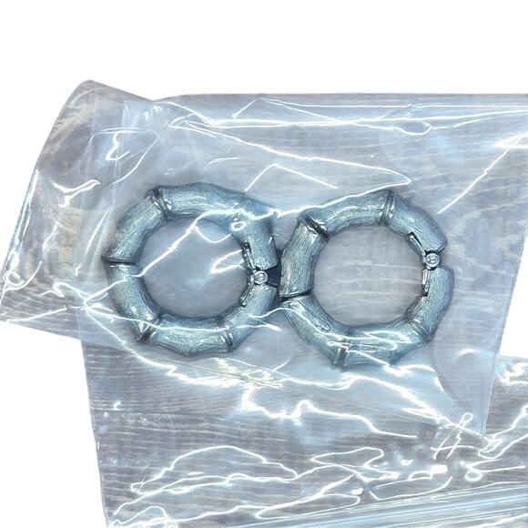 Chunky Silver Bamboo Design Clip On Earrings - Picture 5 of 6